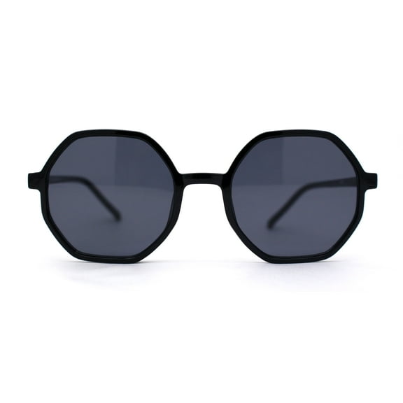 Mens Retro Squared Octagon Plastic Hippie Sunglasses All Black