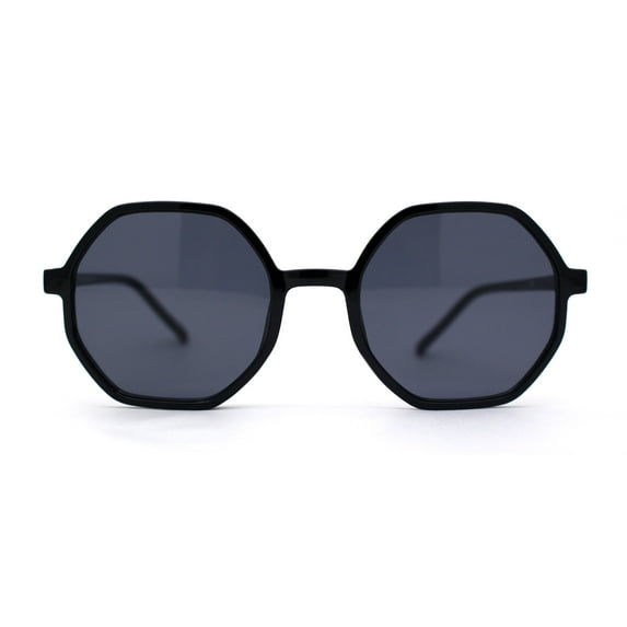 Mens Retro Squared Octagon Plastic Hippie Sunglasses All Black