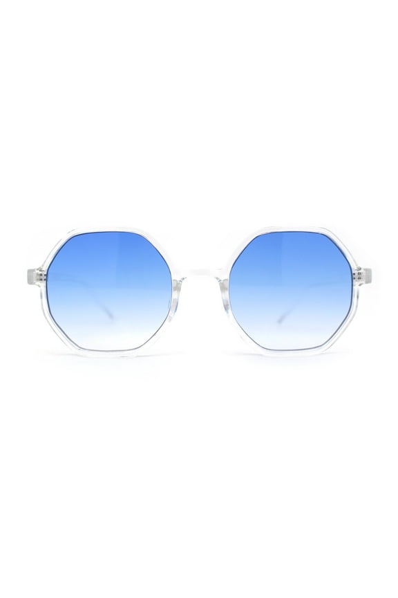 Mens Retro Squared Octagon Plastic Hippie Sunglasses Clear Blue