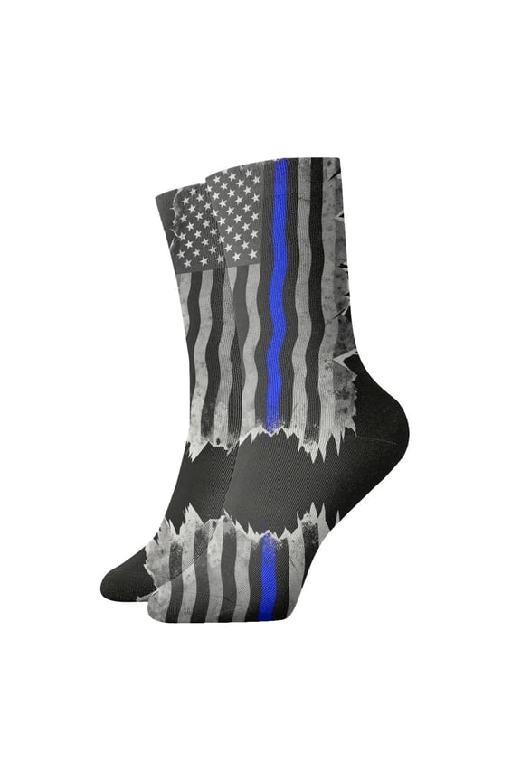 Mens Retro Thin Blue Line Flag Novelty Ankle Socks Womens Comfort Casual Quarter Socks