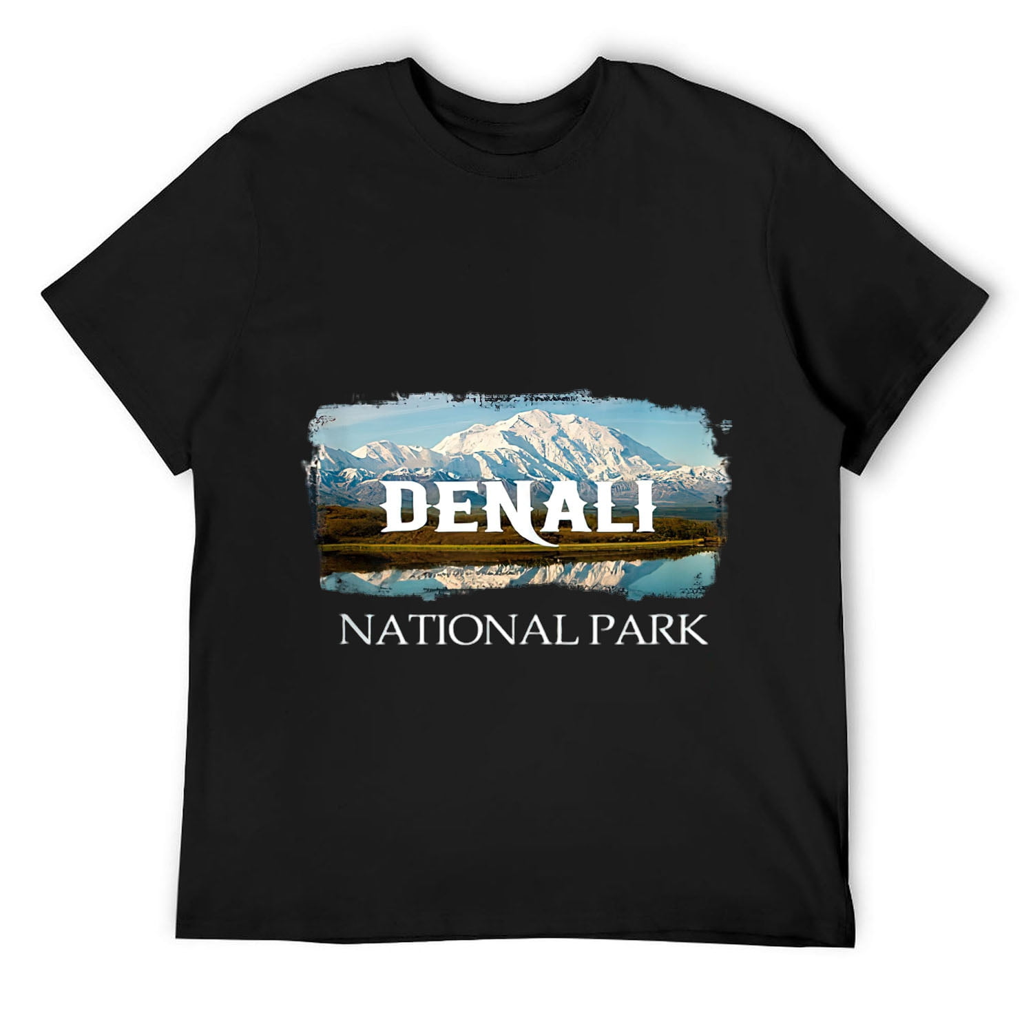 Mens Retro Vintage Denali Alaska National Park Design T Shirt Black