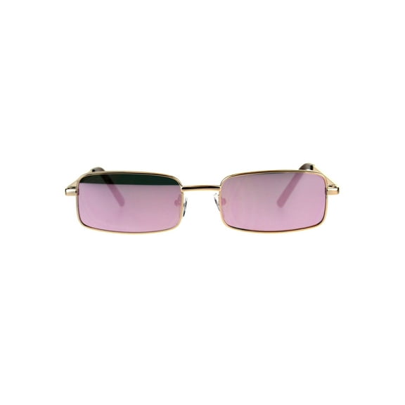 Mens Retro Vintage Narrow Rectangular OG Mirror Lens Sunglasses Gold Pink