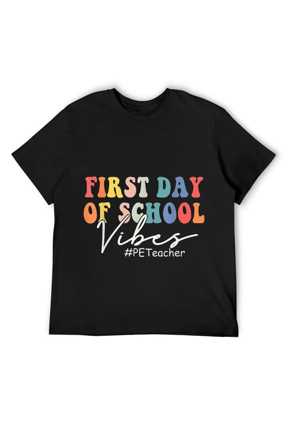 Mens Retro Vintage PE Teacher First Day Of School Vibes T-Shirt Black