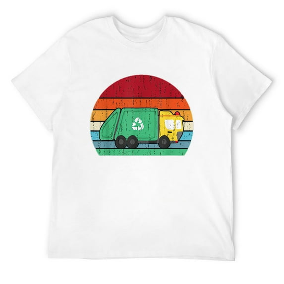 Mens Retro Vintage Sunset Recycling Trash Garbage Truck T-Shirt White 4X-Large