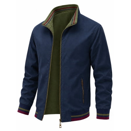 Sumtumn Mens Reversible Jacket Casual Windbreaker 2 in 1 Lightweight Bomber Jacket Outdoor Work Golf Business