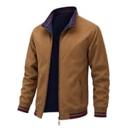 Mens Reversible Lightweight Jacket Stand Collar Bomber Casual Full Zip Coat 2 in 1 Outdoor Windbreaker