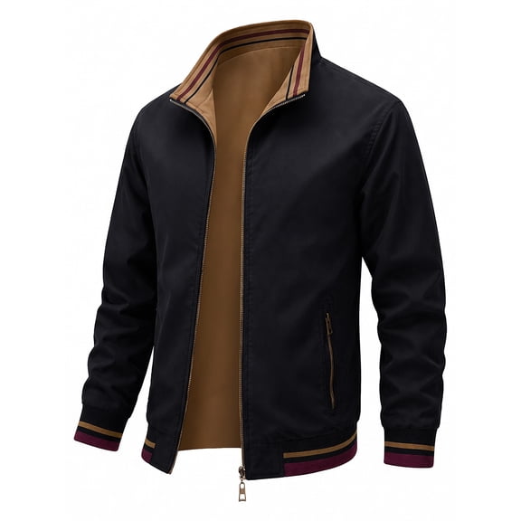 Mens Reversible Bomber Jacket Full Zip 2 in 1 Windbreaker Stand Coat for Daily Golf And Work Outdoor