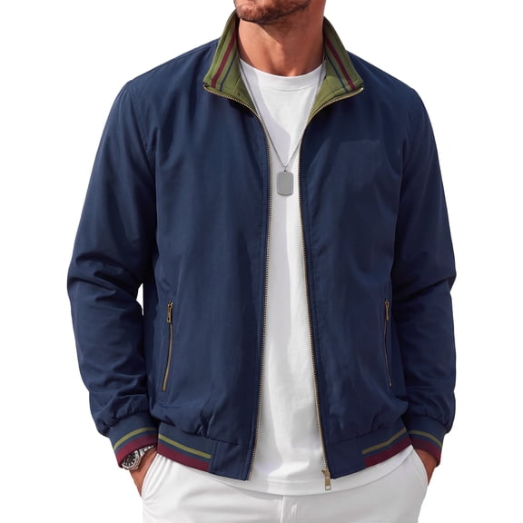 Mens Reversible Jacket Casual Windbreaker 2 in 1 Lightweight Bomber Jacket Outdoor Work Golf Business