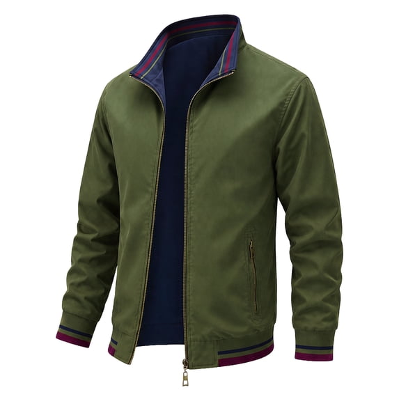 Mens Lightweight Reversible Jacket Casual Windbreaker, 2 in 1 Bomber Jacket Outdoor Work Business Jacket