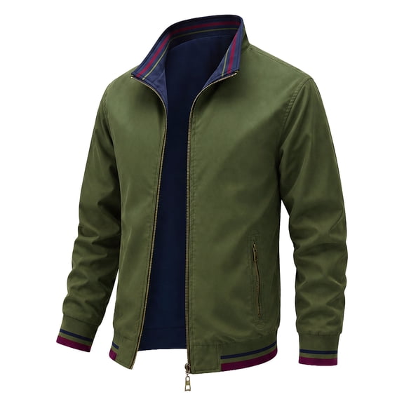 Mens Lightweight Reversible Jacket Casual Windbreaker, 2 in 1 Bomber Jacket Outdoor Work Business Jacket