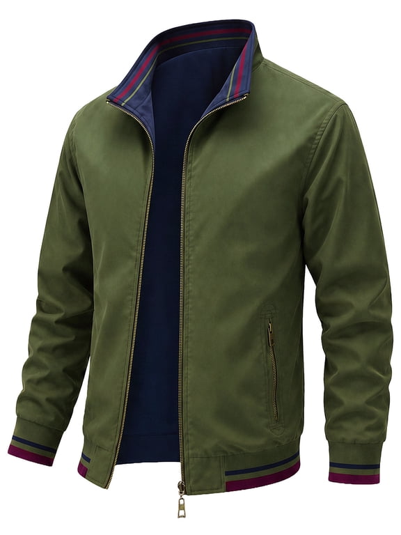 Mens Lightweight Reversible Jacket Casual Windbreaker, 2 in 1 Bomber Jacket Outdoor Work Business Jacket