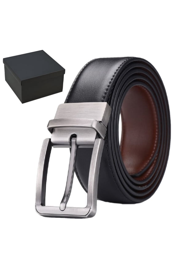 Mens Reversible Leather Belt, Dress Casual Belts for Men, Fashion & Classic Designs for Work Business and Casual,Mens Christmas Xmas Gift with Black Box Fits Waist 32"-34"
