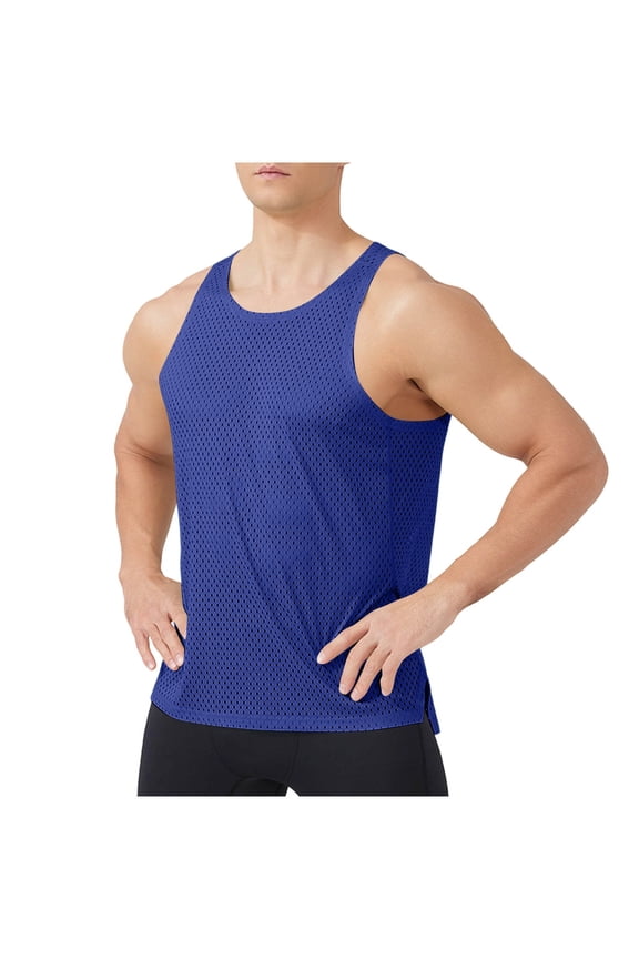 Mens Reversible Mesh Basketball Jersey Quick Drying Breathable Sleeveless Tank Top Blue