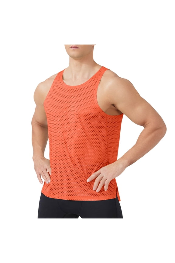 Mens Reversible Mesh Basketball Jersey Quick Drying Breathable Sleeveless Tank Top Orange