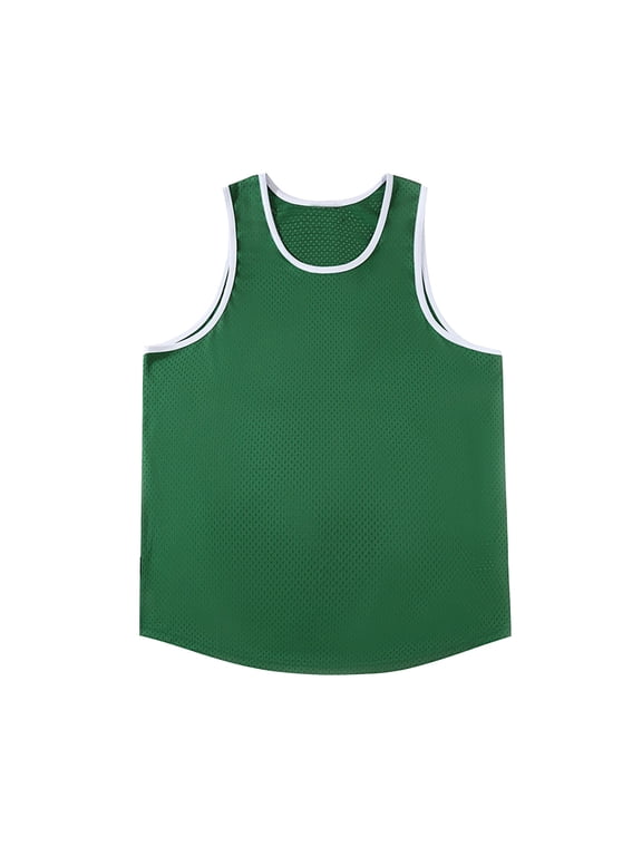 Mens Reversible Mesh Breathable Basketball Jersey Hollow out Quick Dry Sleeveless Workout Shirt Muscle Tank for Running Training Big and Tall Size M-3XL Green