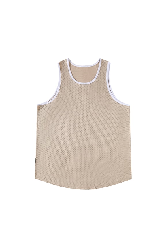 Mens Reversible Mesh Breathable Basketball Jersey Hollow out Quick Dry Sleeveless Workout Shirt Muscle Tank for Running Training Big and Tall Size M-3XL Khaki