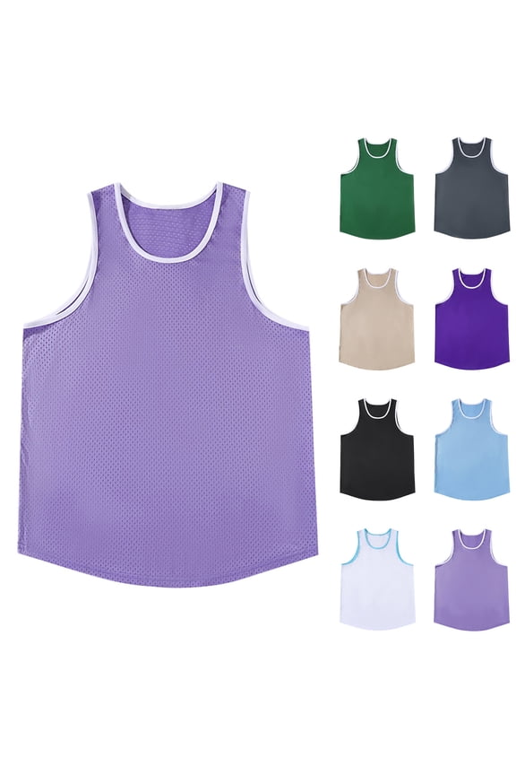 Mens Reversible Mesh Breathable Basketball Jersey Hollow out Quick Dry Sleeveless Workout Shirt Muscle Tank for Running Training Big and Tall Size M-3XL White