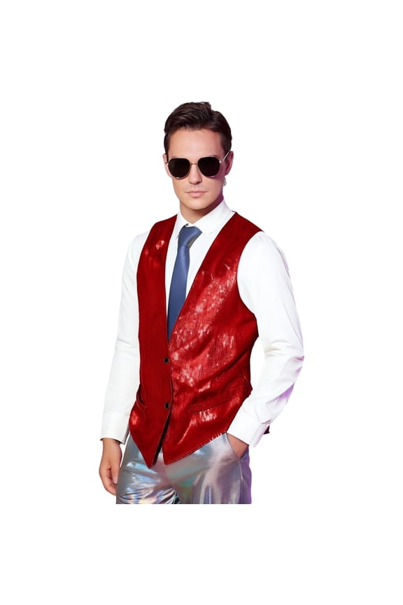 Mens Reversible Sequin Glitter Vest Sparkling Party Wear Shiny Metallic Double Clubwear Night Out Clothes
