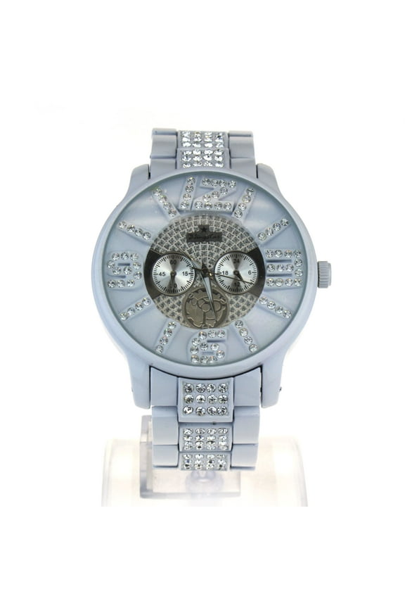 Mens Rhinestone Bling Luxury Baller White Analog Metal Watch