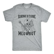 Mens Rhinestone Meowboy T Shirt Funny Cute Kitten Cowboy Novelty Tee For Guys Graphic Tees