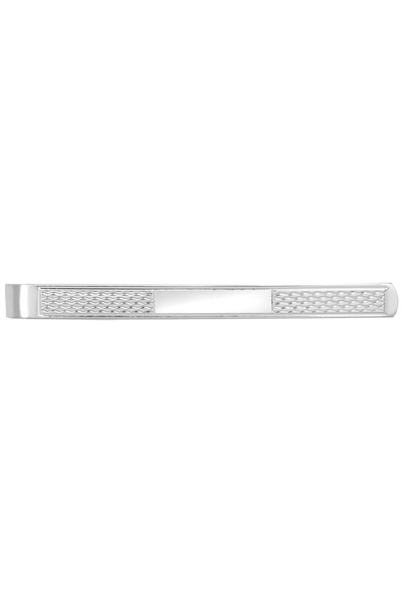 Mens Rhodium Plated Silver Jewelco London Engine Turned ID Bar Slide-on Tie Clip