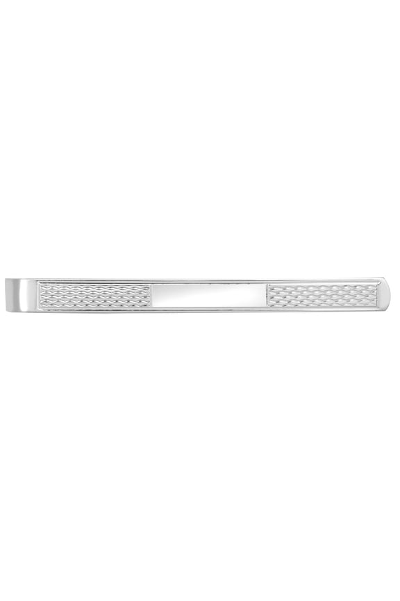 Mens Rhodium Plated Silver Jewelco London Engine Turned ID Bar Slide-on Tie Clip