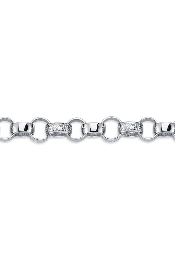 Mens Rhodium Plated Silver Jewelco London carved Belcher Bracelet 7mm 8.5"