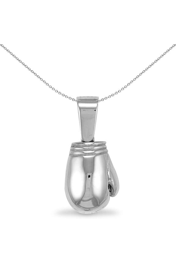 Mens Rhodium Silver Jewelco London Boxing Glove Pendant Necklace 37mm 18"