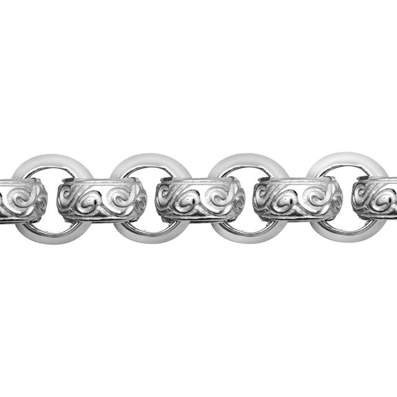 Mens Rhodium Silver Jewelco London Carved Rococo Belcher 13mm Chain Necklace