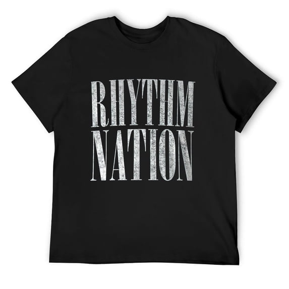 Mens Rhythm Vintage Nation 80s Aesthetic Typography Design T-Shirt Black