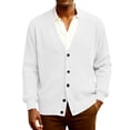 thumbnail image 1 of Mens Rib Knit Sweaters Long Sleeve Button Front V Neck Jackets Lightweight Business Casual Soft Basic Loose Fit Sweater White S, 1 of 7