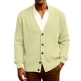 thumbnail image 1 of Mens Rib Knit Sweaters Long Sleeve Button Front V Neck Jackets Lightweight Business Casual Soft Basic Loose Fit Sweater Yellow 4XL, 1 of 7