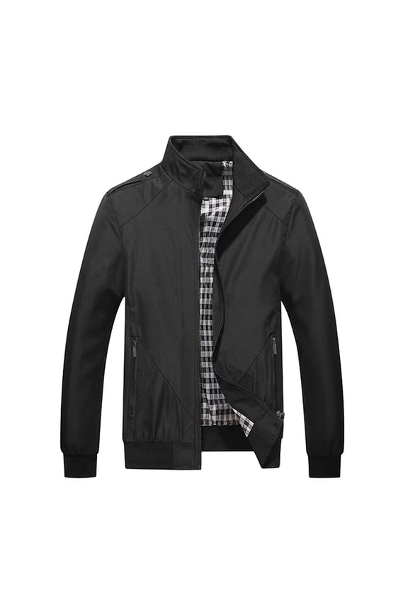 Mens Ribbed Golf Jacket Windbreaker Classic Full-zip Lightweight Jacket Windproof Casual Outdoor Work Sport Coat (Medium, Black)