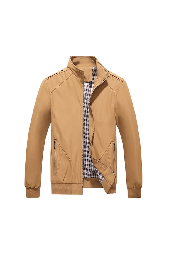 Mens Ribbed Golf Jacket Windbreaker Classic Full-zip Lightweight Jacket Windproof Casual Outdoor Work Sport Coat (Small, Khaki)