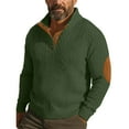 thumbnail image 1 of Mens Ribbed Knit Sweater with Quarter Zip Like Button Front and Contrasting Elbow Patches Army Green L, 1 of 4