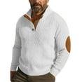 thumbnail image 1 of Mens Ribbed Knit Sweater with Quarter Zip Like Button Front and Contrasting Elbow Patches White 2XL, 1 of 4