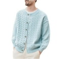 thumbnail image 1 of Mens Ribbed Knit Sweaters Crew Neck Button Down Long Sleeve Cardigans Soft Comfy Fall Winter Fashion Clothes Outfits (2XL, Blue), 1 of 4