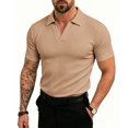 thumbnail image 1 of Mens Ribbed Polo Shirt V-Neck Short Sleeve Knit Summer Business Casual Stretchy Golf Shirts, S, 1 of 3