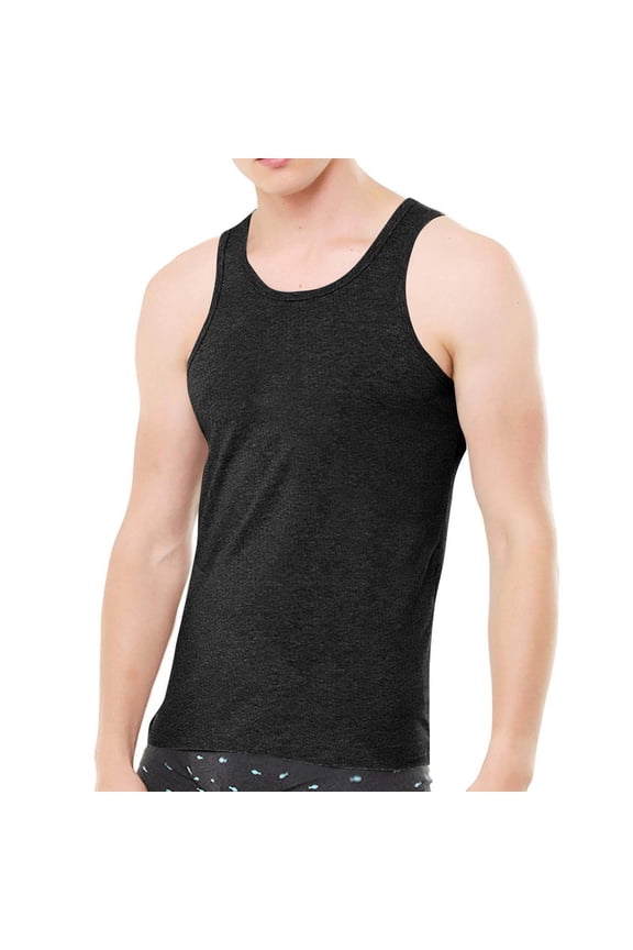 Mens Ribbed Sleeveless Undershirt Base Layer Shirts, Regular Fit Scoop Neck Moisture Wicking Quick Dry Muscle Tank Tops For Running Basketball Sports Tops