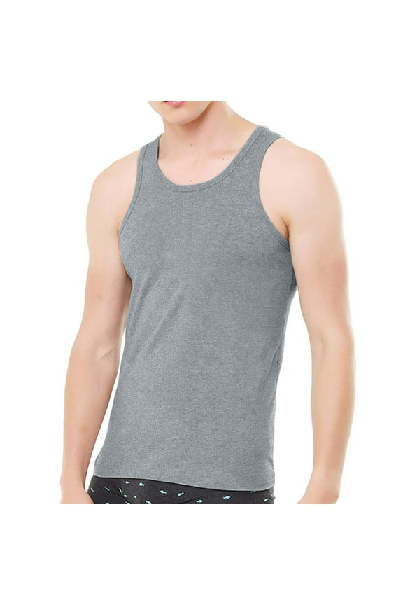 Mens Ribbed Sleeveless Undershirt Base Layer Shirts, Regular Fit Scoop Neck Moisture Wicking Quick Dry Muscle Tank Tops For Running Basketball Sports Tops