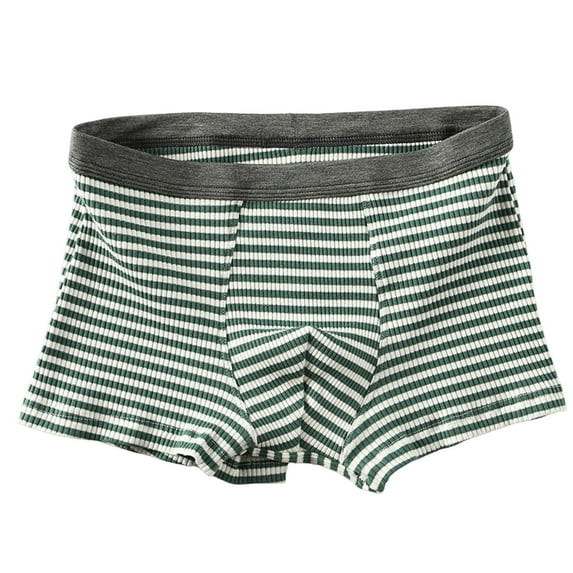Mens Ribbed Striped Cotton Boxer Briefs - Comfort Front Pouch Shorts, Soft Breathable Daily Underwear Stretchy Boxer Shorts
