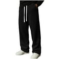 thumbnail image 1 of Mens Ribbed Sweatpants Stretchy Waist Wide Leg Pants with Pockets Drawstring Straight-Leg Sweatpant Athletic Casual Pants Workout Slacks Lightweight Trousers Spring Summer Outfits 2026 Black XL, 1 of 9
