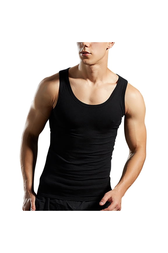 Mens Ribbed Tank Top Microfiber Undershirt Classic Workout Vest Bodybuilding Sleeveless Base Layer Tee Black