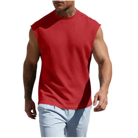 Mens Ribbed Tank Tops Textured Quick Dry Sleeveless Running Shirts Gym Muscle Bodybuilding Shirts for Men Big and Tall Size M-3XL Red