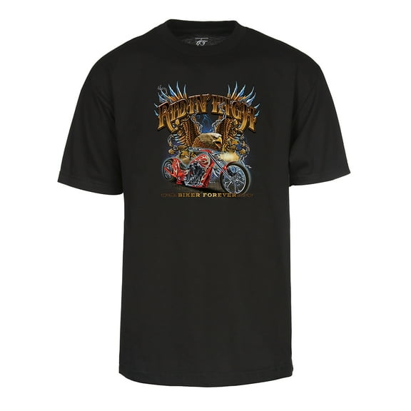Mens Riding High Biker Tshirt - Eagle Motorcyle Chopper Shirt Black 2X-Large