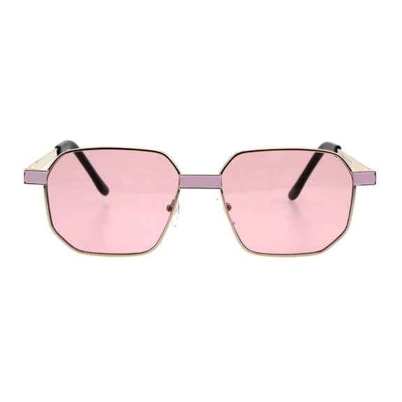 Mens Rigid Squared Rectangular Minimal Metal Fashion Sunglasses Gold Pink