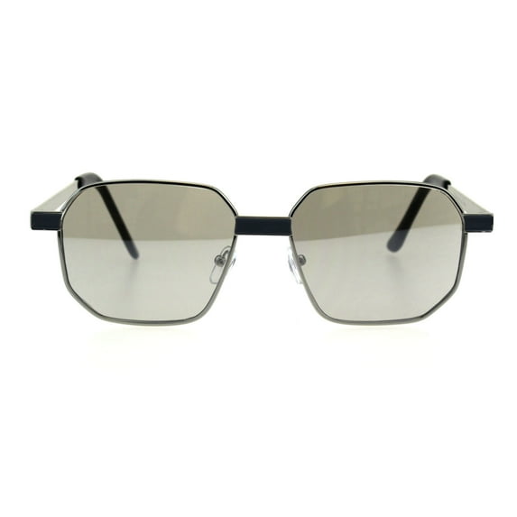 Mens Rigid Squared Rectangular Minimal Metal Fashion Sunglasses Silver Grey