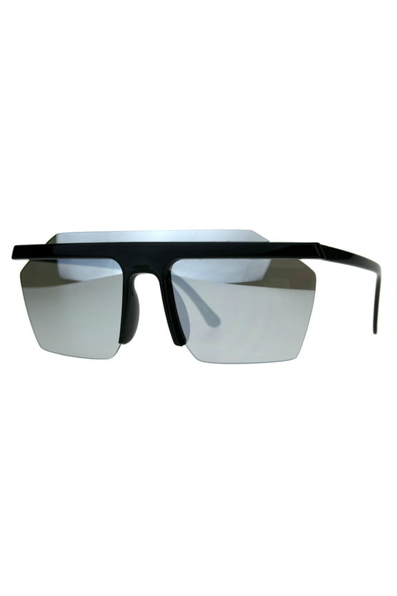 Mens Rimless Exposed Lens Color Mirror Plastic Frame Flat Top Sunglasses Black Mirror