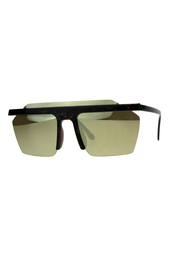 Mens Rimless Exposed Lens Color Mirror Plastic Frame Flat Top Sunglasses Tortoise Gold