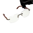 thumbnail image 1 of Mens Rimless Gold Frame Woodgrain Hip Hop Clear Lens Gem Cut Glasses, 1 of 5
